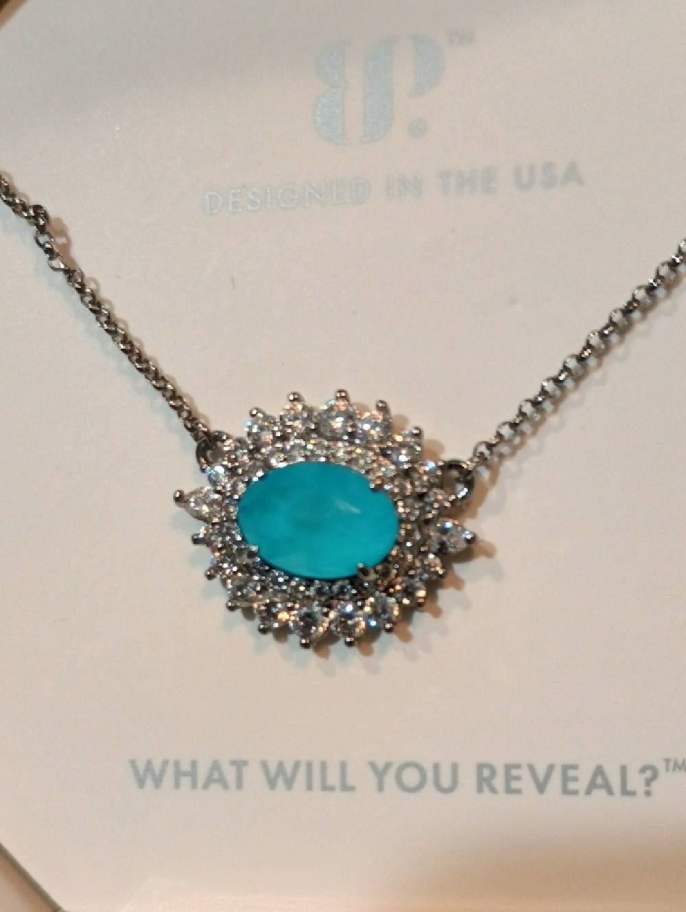 Light Blue Quartz Halo Pendant Necklace - Designed in the USA